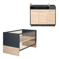roba Möbelset Lenn 2-teilig - Kombi-Kinderbett 70x140 + Wickelkommode breit - Anthrazit - Dekor Artisan Eiche