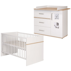 roba SET Pia‘, 2-tlg, inkl. Kombi-Bett 70 x 140 cm und breiter Wickelkommode, weiß/‚Sanremo Eiche‘