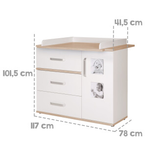 roba SET Pia‘, 2-tlg, inkl. Kombi-Bett 70 x 140 cm und breiter Wickelkommode, weiß/‚Sanremo Eiche‘