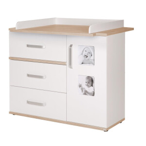 roba SET Pia‘, 2-tlg, inkl. Kombi-Bett 70 x 140 cm und breiter Wickelkommode, weiß/‚Sanremo Eiche‘
