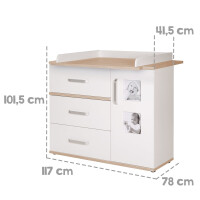 roba SET Pia‘, 2-tlg, inkl. Kombi-Bett 70 x 140 cm und breiter Wickelkommode, weiß/‚Sanremo Eiche‘