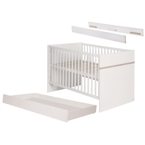 roba Bettset Moritz‘ 70x140 cm inkl. Lattenrost, Umbauseiten und Bettkasten, weiß/Luna Elm