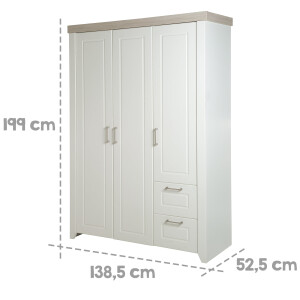 roba Kleiderschrank, Babyzimmerserie Felicia, Schrank 3-trg., 2 Schubladen, Landhausstil, weiß