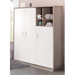 roba Kleiderschrank, Schrank Babyzimmer Olaf, 3 Drehtüren, Regal, Kindermöbel weiß / Luna Elm
