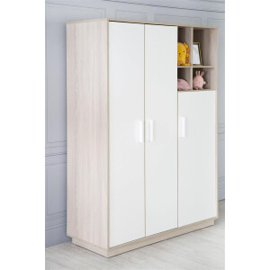 roba Kleiderschrank, Schrank Babyzimmer Olaf, 3 Drehtüren, Regal, Kindermöbel weiß / Luna Elm