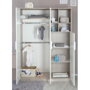 roba Kleiderschrank, Schrank Babyzimmer Olaf, 3 Drehtüren, Regal, Kindermöbel weiß / Luna Elm