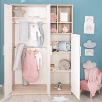 roba Kleiderschrank, Schrank Babyzimmer Olaf, 3 Drehtüren, Regal, Kindermöbel weiß / Luna Elm