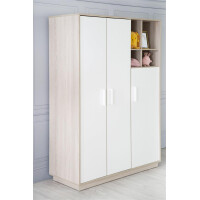 roba Kleiderschrank, Schrank Babyzimmer Olaf, 3 Drehtüren, Regal, Kindermöbel weiß / Luna Elm