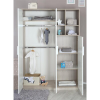 roba Kleiderschrank, Schrank Babyzimmer Olaf, 3 Drehtüren, Regal, Kindermöbel weiß / Luna Elm