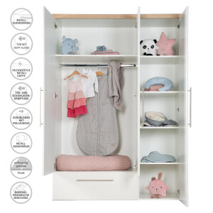 roba Kleiderschrank Nele, 3-trg. Schrank, mit einer Schublade, weiß, Kranz in Artisan Eiche