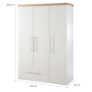 roba Kleiderschrank Nele, 3-trg. Schrank, mit einer Schublade, weiß, Kranz in Artisan Eiche