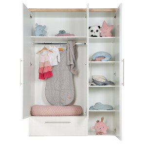 roba Kleiderschrank Nele, 3-trg. Schrank, mit einer Schublade, weiß, Kranz in Artisan Eiche