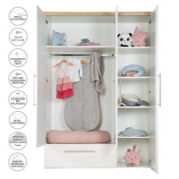 roba Kleiderschrank Nele, 3-trg. Schrank, mit einer Schublade, weiß, Kranz in Artisan Eiche