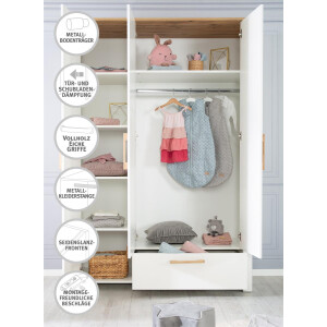 roba Kleiderschrank ‚Ava 3-trg. in weiß, mit Deckplatte in Artisan Eiche‘, HxBxT: 200 x 138,5 x 54 cm
