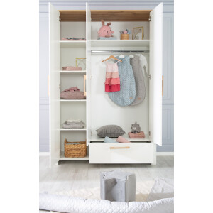 roba Kleiderschrank ‚Ava 3-trg. in weiß, mit Deckplatte in Artisan Eiche‘, HxBxT: 200 x 138,5 x 54 cm