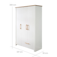 roba Kleiderschrank ‚Ava 3-trg. in weiß, mit Deckplatte in Artisan Eiche‘, HxBxT: 200 x 138,5 x 54 cm