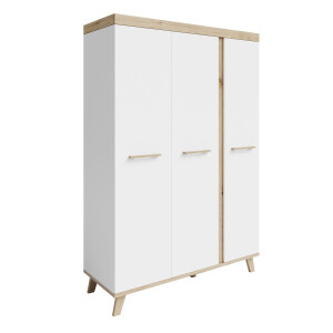 roba Kleiderschrank 3-türig Smile - Griffe und Füße aus Massivholz - Praktische Einteilung für Kinderzimmer - Drehtürenschrank in Weiß - Dekor Artisan Eiche
