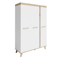 roba Kleiderschrank 3-türig Smile - Griffe und Füße aus Massivholz - Praktische Einteilung für Kinderzimmer - Drehtürenschrank in Weiß - Dekor Artisan Eiche