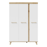 roba Kleiderschrank 3-türig Smile - Griffe und Füße aus Massivholz - Praktische Einteilung für Kinderzimmer - Drehtürenschrank in Weiß - Dekor Artisan Eiche