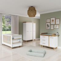 roba Kleiderschrank 3-türig Smile - Griffe und Füße aus Massivholz - Praktische Einteilung für Kinderzimmer - Drehtürenschrank in Weiß - Dekor Artisan Eiche