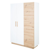 roba Kleiderschrank Lion 3-türig - in Weiß / Holzdekor Artisan Eiche - Griffe aus massiver Eiche - Drehtürenschrank - HxBxT: 200 x 132 x 52,5 cm