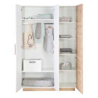 roba Kleiderschrank Lion 3-türig - in Weiß / Holzdekor Artisan Eiche - Griffe aus massiver Eiche - Drehtürenschrank - HxBxT: 200 x 132 x 52,5 cm