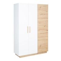 roba Kleiderschrank Lion 3-türig - in Weiß / Holzdekor Artisan Eiche - Griffe aus massiver Eiche - Drehtürenschrank - HxBxT: 200 x 132 x 52,5 cm