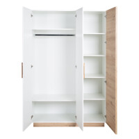 roba Kleiderschrank Lion 3-türig - in Weiß / Holzdekor Artisan Eiche - Griffe aus massiver Eiche - Drehtürenschrank - HxBxT: 200 x 132 x 52,5 cm