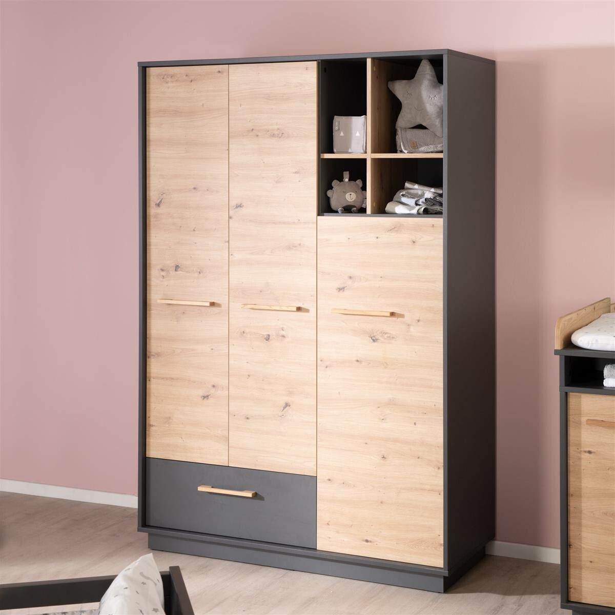 roba Kleiderschrank Lenn 3-türig - in Anthrazit / Holzd