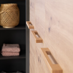 roba Kleiderschrank Lenn 3-türig - in Anthrazit / Holzdekor Artisan Eiche - Inkl. Schublade, offenem Fach & Griffen aus massiver Eiche - HxBxT:195 x 132 x 54 cm