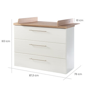 roba Wickelkommode Nele breit, inkl. Wickelansatz, weiß, Kranz in Artisan Eiche, Wickelhöhe 93 cm