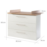 roba Wickelkommode Nele breit, inkl. Wickelansatz, weiß, Kranz in Artisan Eiche, Wickelhöhe 93 cm