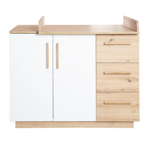roba Wickelkommode Lion - mit abnehmbarem Wickelansatz - 3 Schubladen & 2 Drehtüren - Weiß / Holzdekor Artisan Eiche