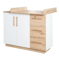 roba Wickelkommode Lion - mit abnehmbarem Wickelansatz - 3 Schubladen & 2 Drehtüren - Weiß / Holzdekor Artisan Eiche
