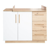 roba Wickelkommode Lion - mit abnehmbarem Wickelansatz - 3 Schubladen & 2 Drehtüren - Weiß / Holzdekor Artisan Eiche