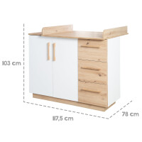 roba Wickelkommode Lion - mit abnehmbarem Wickelansatz - 3 Schubladen & 2 Drehtüren - Weiß / Holzdekor Artisan Eiche