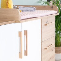 roba Wickelkommode Lion - mit abnehmbarem Wickelansatz - 3 Schubladen & 2 Drehtüren - Weiß / Holzdekor Artisan Eiche
