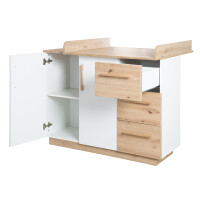 roba Wickelkommode Lion - mit abnehmbarem Wickelansatz - 3 Schubladen & 2 Drehtüren - Weiß / Holzdekor Artisan Eiche