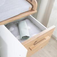 roba Wickelkommode Lion - mit abnehmbarem Wickelansatz - 3 Schubladen & 2 Drehtüren - Weiß / Holzdekor Artisan Eiche