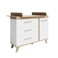 roba Wickelkommode Smile mit abnehmbarem Aufsatz - Baby Wickeltisch mit 3 Schubladen und 1 Tür - 2 variable Fächer - Kommode in Weiß / Artisan Eiche