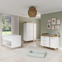 roba Wickelkommode Smile mit abnehmbarem Aufsatz - Baby Wickeltisch mit 3 Schubladen und 1 Tür - 2 variable Fächer - Kommode in Weiß / Artisan Eiche