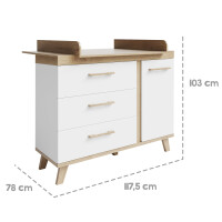 roba Wickelkommode Smile mit abnehmbarem Aufsatz - Baby Wickeltisch mit 3 Schubladen und 1 Tür - 2 variable Fächer - Kommode in Weiß / Artisan Eiche