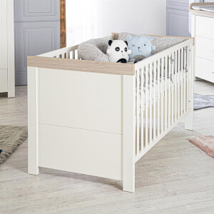 roba Kombi-Kinderbett ‚Lucy 70 x 140 cm, Babybett umbaubar zum Juniorbett, weiß, Dekorleisten in ‚Luna Elm