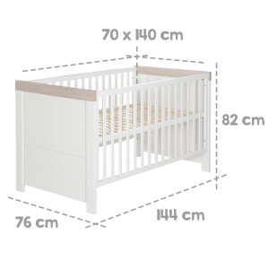 roba Kombi-Kinderbett ‚Lucy 70 x 140 cm, Babybett umbaubar zum Juniorbett, weiß, Dekorleisten in ‚Luna Elm