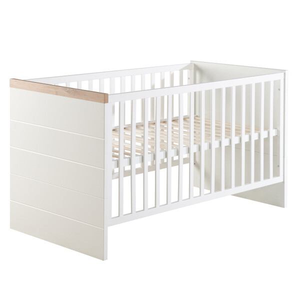 roba Kombi-Kinderbett Nele 70 x 140 cm, Babybett umbaubar zum Juniorbett, weiß, Dekorleisten in Artisan Eiche