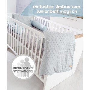 roba Kombi-Kinderbett Nele 70 x 140 cm, Babybett umbaubar zum Juniorbett, weiß, Dekorleisten in Artisan Eiche