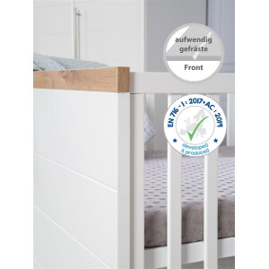 roba Kombi-Kinderbett Nele 70 x 140 cm, Babybett umbaubar zum Juniorbett, weiß, Dekorleisten in Artisan Eiche