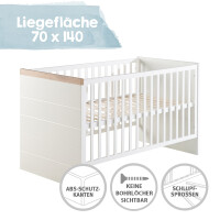 roba Kombi-Kinderbett Nele 70 x 140 cm, Babybett umbaubar zum Juniorbett, weiß, Dekorleisten in Artisan Eiche