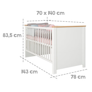 roba Kombi-Kinderbett Ava 70 x140 cm, Babybett umbaubar zum Juniorbett, weiß, Dekor in Artisan Eiche