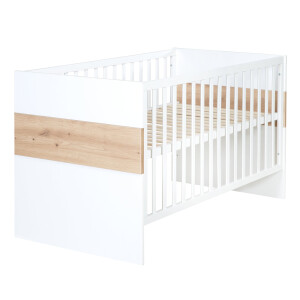 roba Kombi-Kinderbett Lion 70x140 cm - 3-fach höhenverstellbar - 3 Schlupfsprossen - Weiß & Holzdekor Artisan Eiche